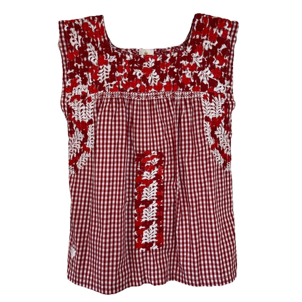 NWT J.Marie Mexican Embroidered Plaid Tank Top XS Gingham Boho Chic Cottagecore